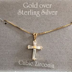 New Gold Over Sterling Silver Cubic Zirconia Cross